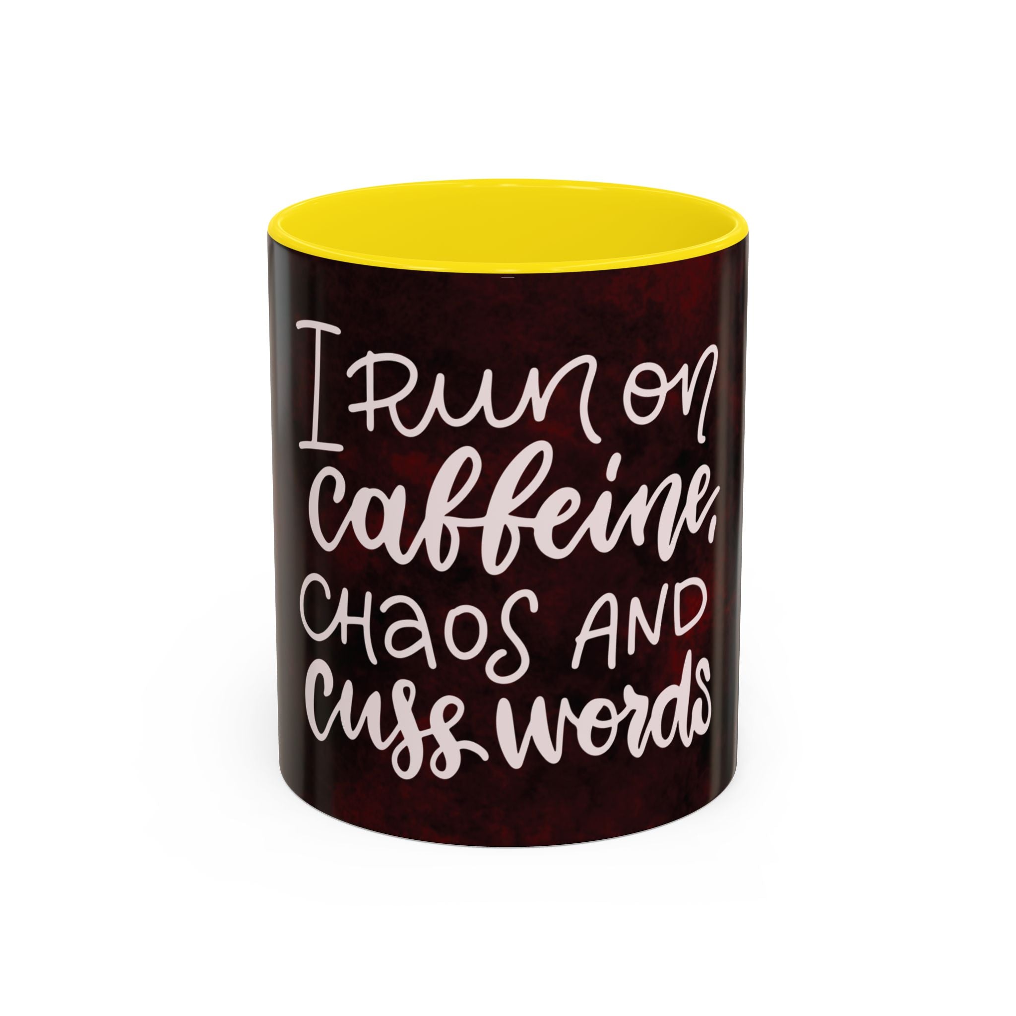 Coffee Mug – “I Run on Caffeine, Chaos and Cuss Words” Funny Accent Mug