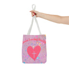 Jesus Loving Baddie Tote Bag — Pink Heart Cross All-Over Print