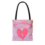 Jesus Loving Baddie Tote Bag — Pink Heart Cross All-Over Print