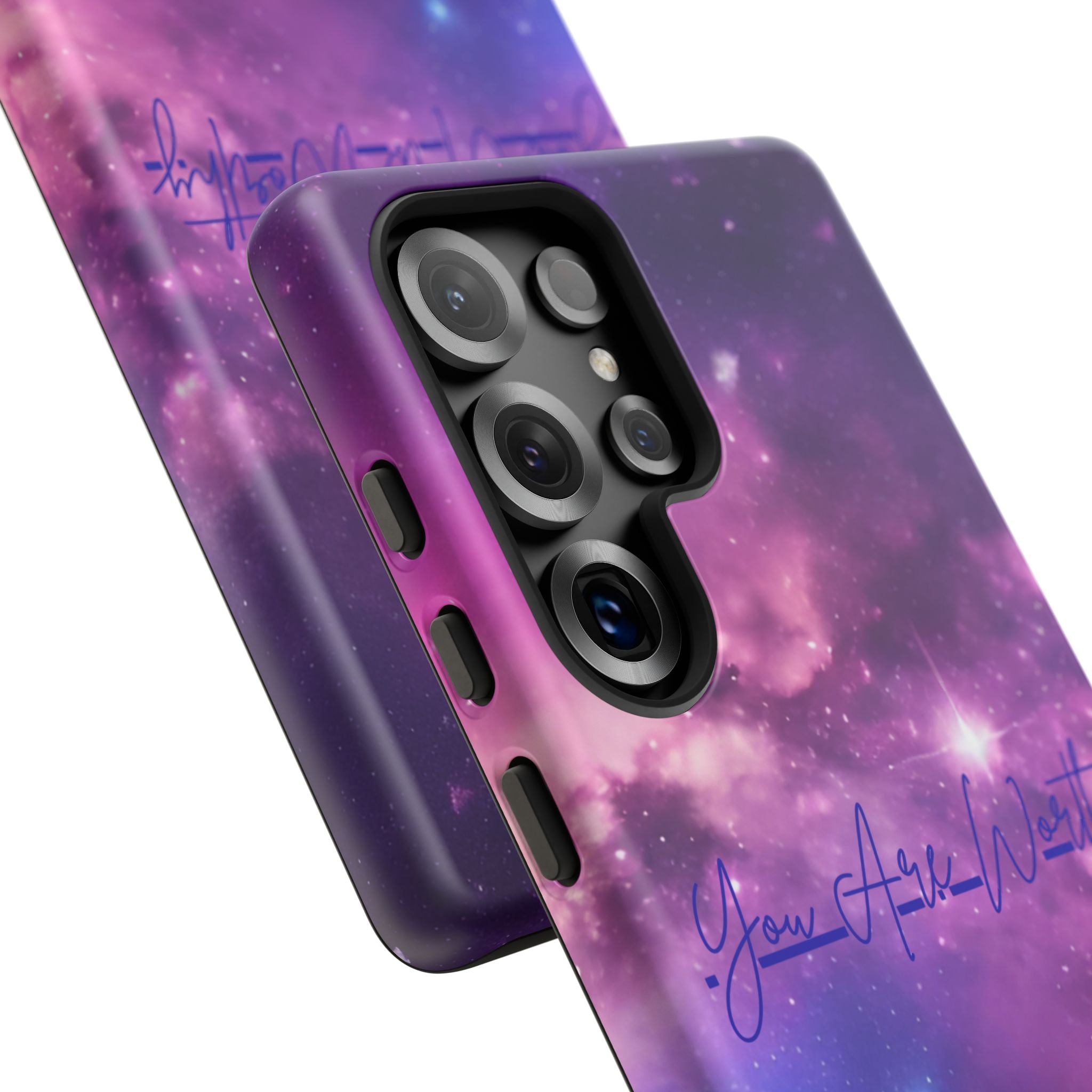 Galaxy "You Are Worthy" Phone Case — Motivational Nebula Design, Customizable Text
