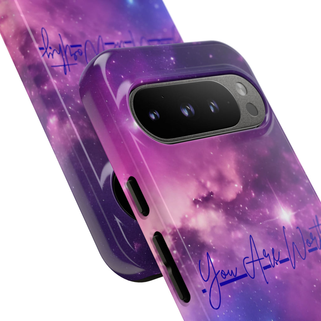 Galaxy "You Are Worthy" Phone Case — Motivational Nebula Design, Customizable Text