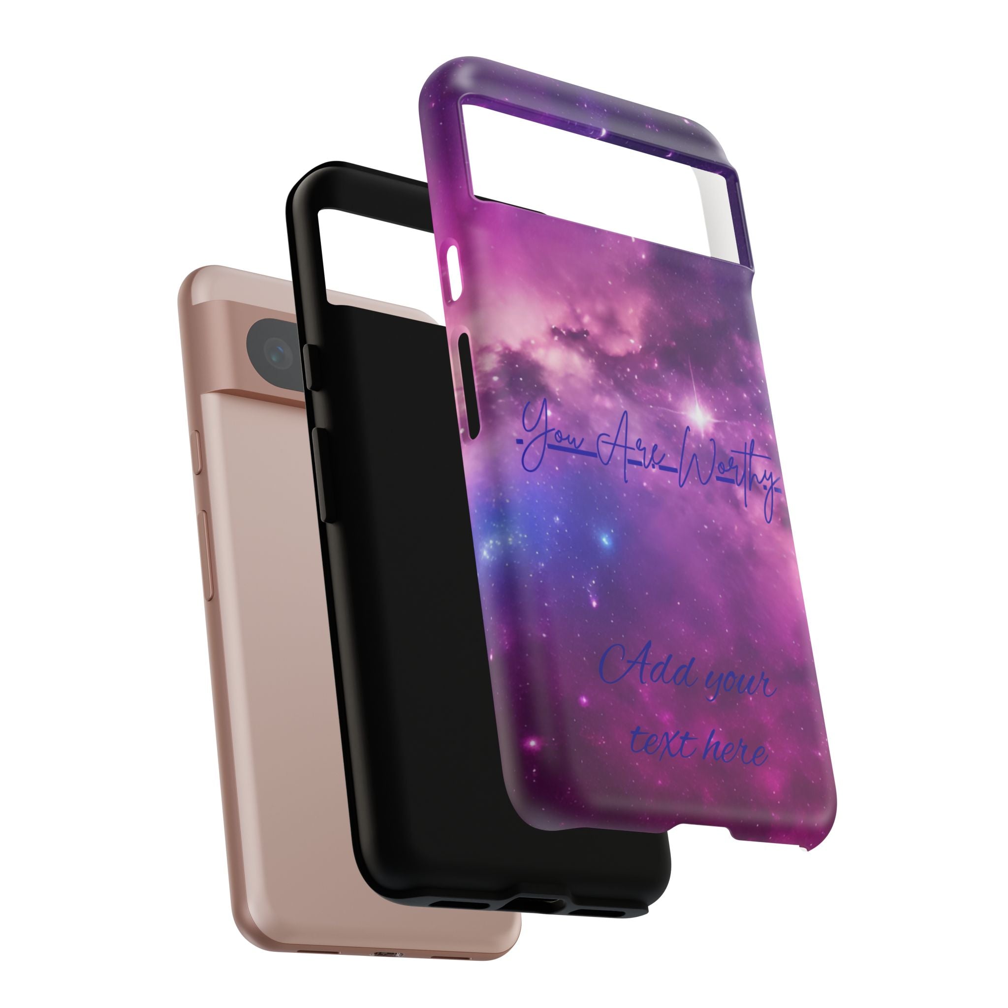 Galaxy "You Are Worthy" Phone Case — Motivational Nebula Design, Customizable Text
