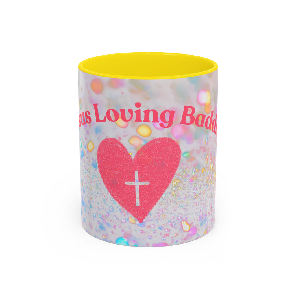 Jesus Loving Baddie Accent Coffee Mug – Pink Heart Cross 11/15oz