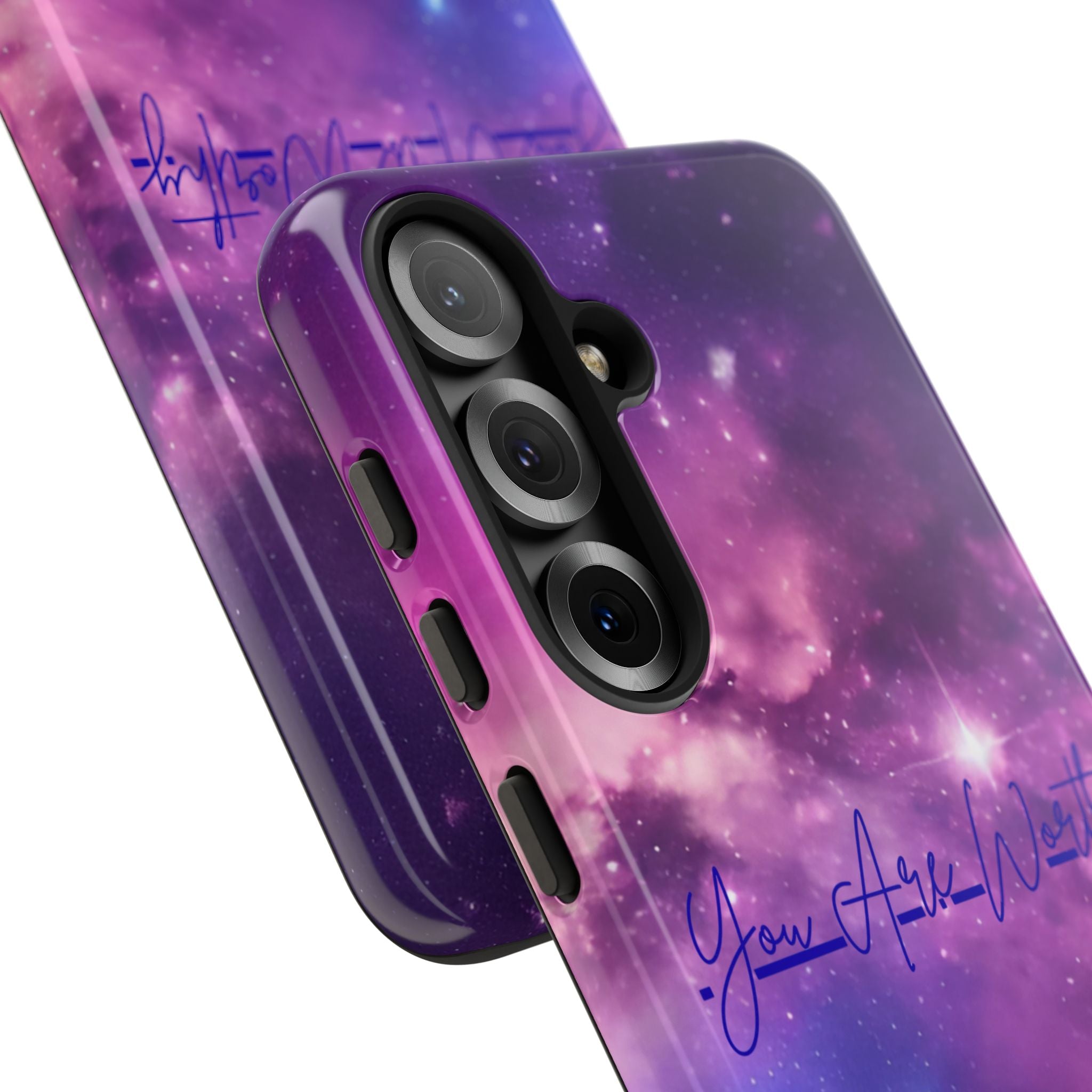 Galaxy "You Are Worthy" Phone Case — Motivational Nebula Design, Customizable Text