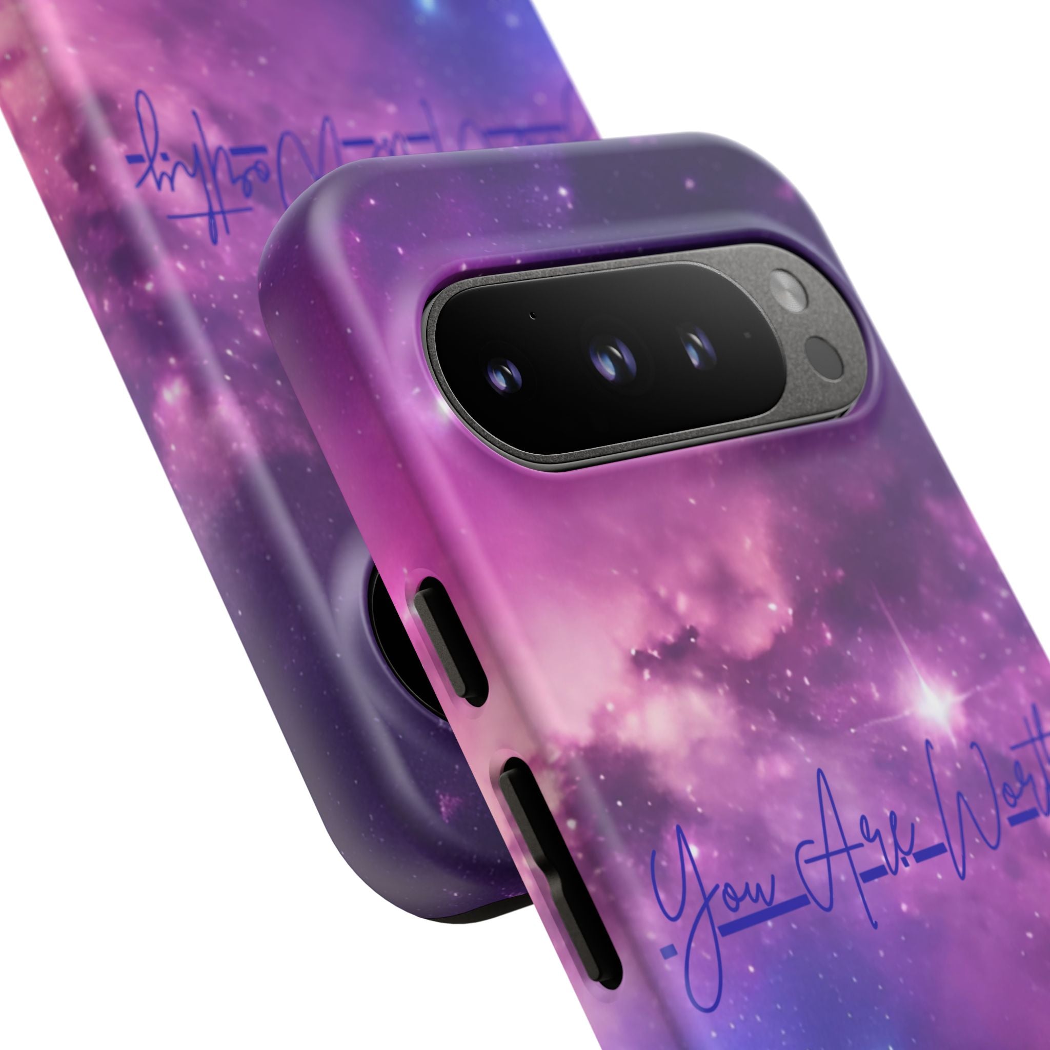 Galaxy "You Are Worthy" Phone Case — Motivational Nebula Design, Customizable Text