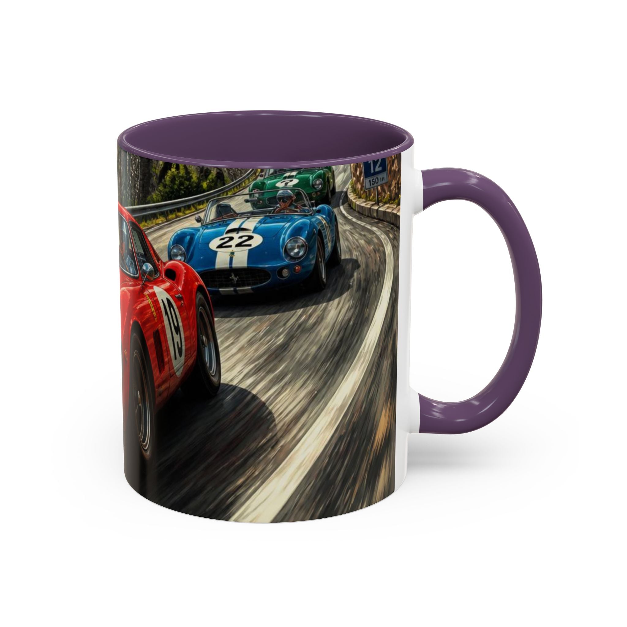 Classic Racing Cars Accent Coffee Mug – Vintage Sports Car Track Design (11/15oz)