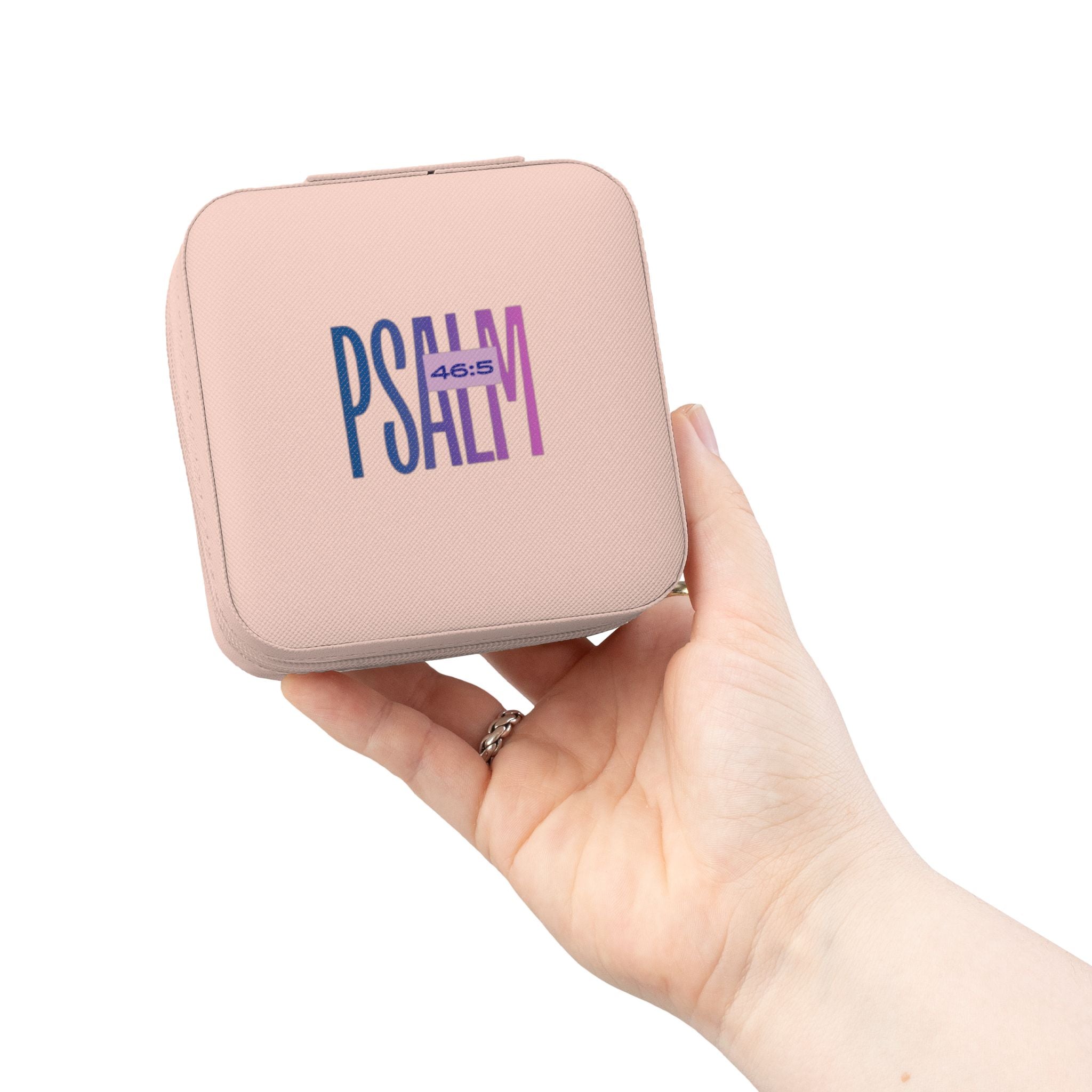 Compact Jewelry Travel Case — Personalized PSALM Design, Portable Organizer for Rings, Earrings & Necklaces
