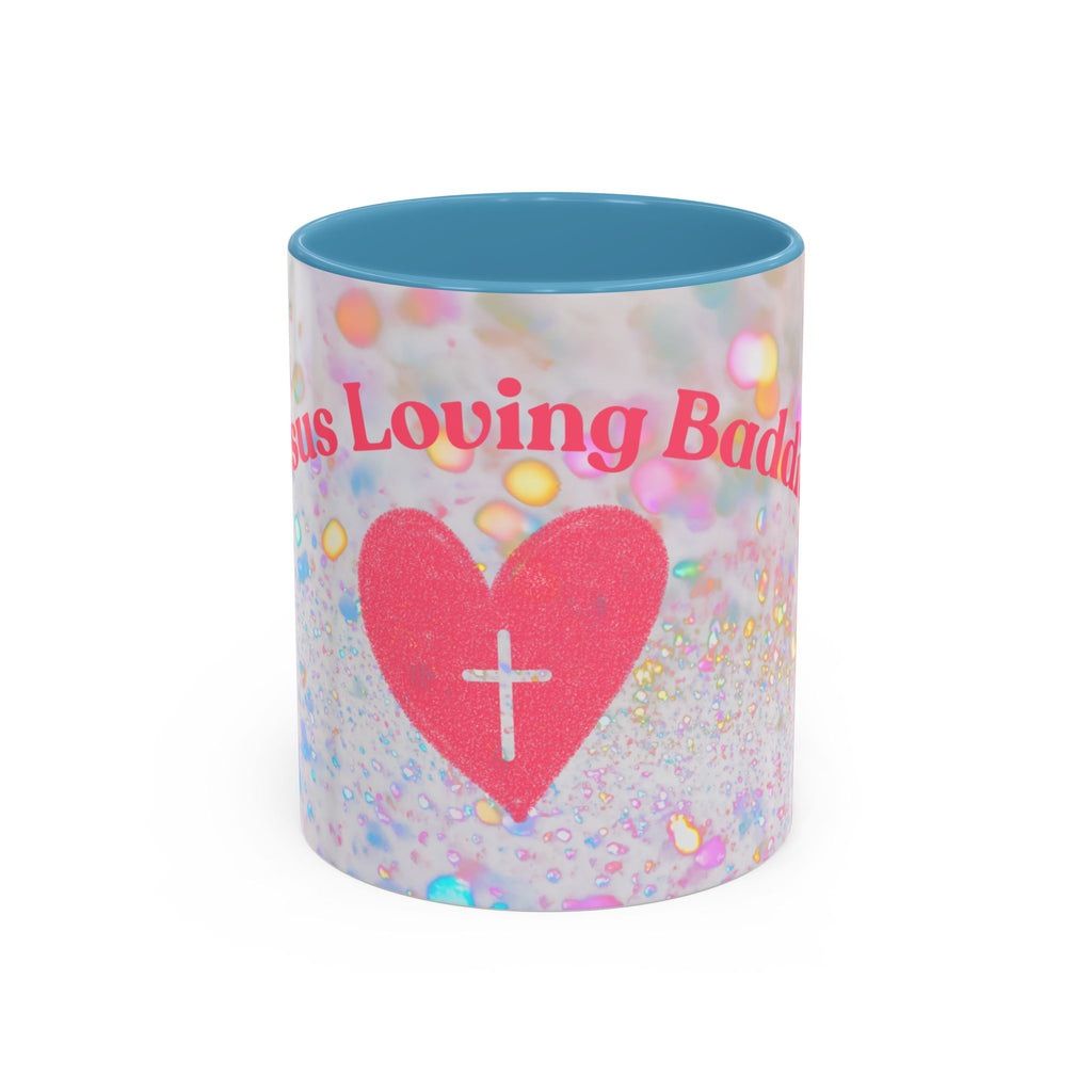Jesus Loving Baddie Accent Coffee Mug – Pink Heart Cross 11/15oz