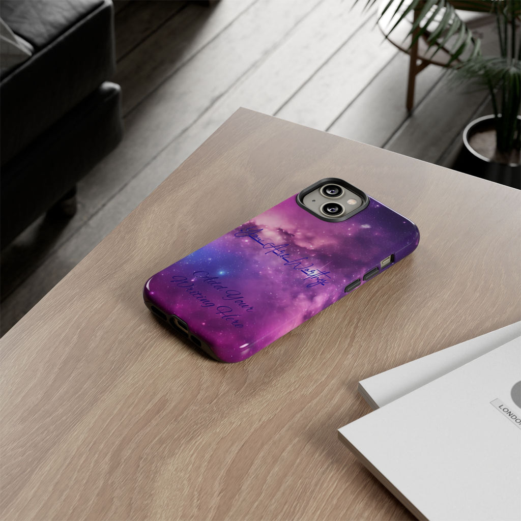 Custom Galaxy Phone Case — Personalized Purple Nebula iPhone Cover with Text