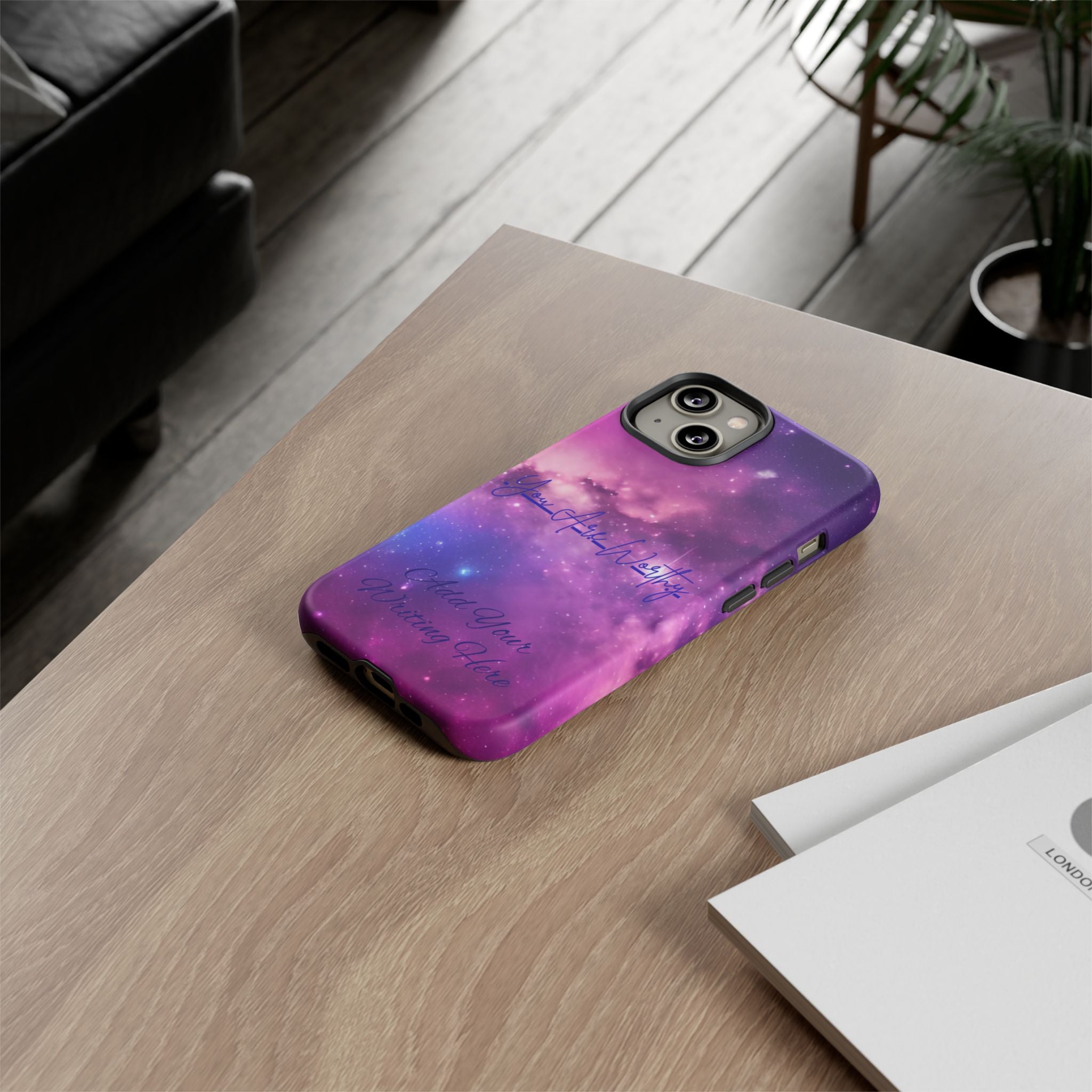 Custom Galaxy Phone Case — Personalized Purple Nebula iPhone Cover with Text