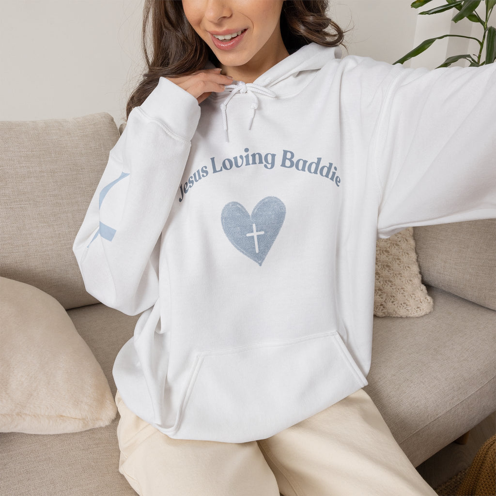 Jesus Loving Baddie Hoodie — Psalm 46:5 Christian Heart Cross Pullover