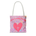 Jesus Loving Baddie Tote Bag — Pink Heart Cross All-Over Print