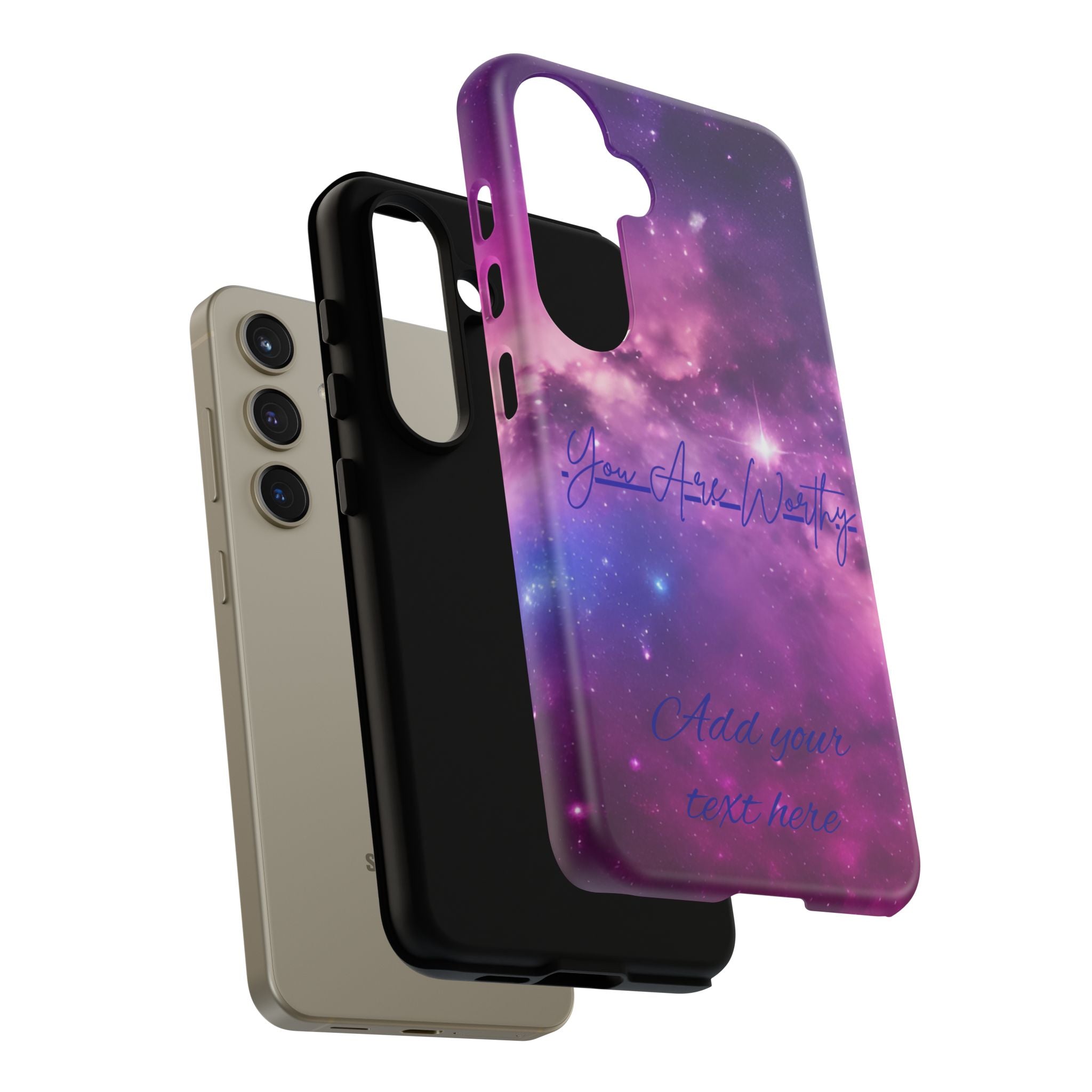 Galaxy "You Are Worthy" Phone Case — Motivational Nebula Design, Customizable Text