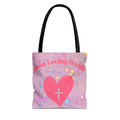 Jesus Loving Baddie Tote Bag — Pink Heart Cross All-Over Print
