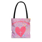 Jesus Loving Baddie Tote Bag — Pink Heart Cross All-Over Print
