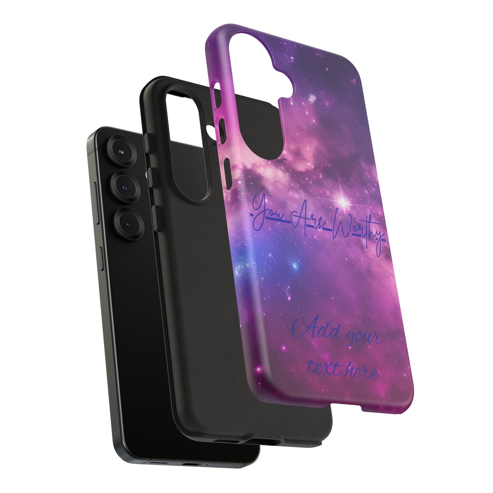 Galaxy "You Are Worthy" Phone Case — Motivational Nebula Design, Customizable Text