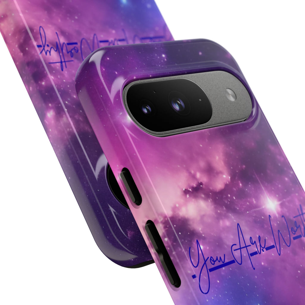 Galaxy "You Are Worthy" Phone Case — Motivational Nebula Design, Customizable Text