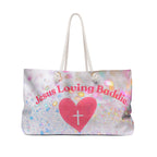 Jesus Loving Baddie Weekender Bag — Glitter Heart Cross Travel Tote
