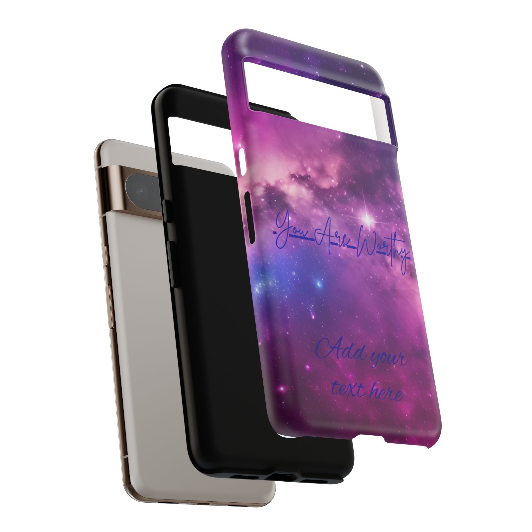 Galaxy "You Are Worthy" Phone Case — Motivational Nebula Design, Customizable Text
