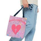 Jesus Loving Baddie Tote Bag — Pink Heart Cross All-Over Print