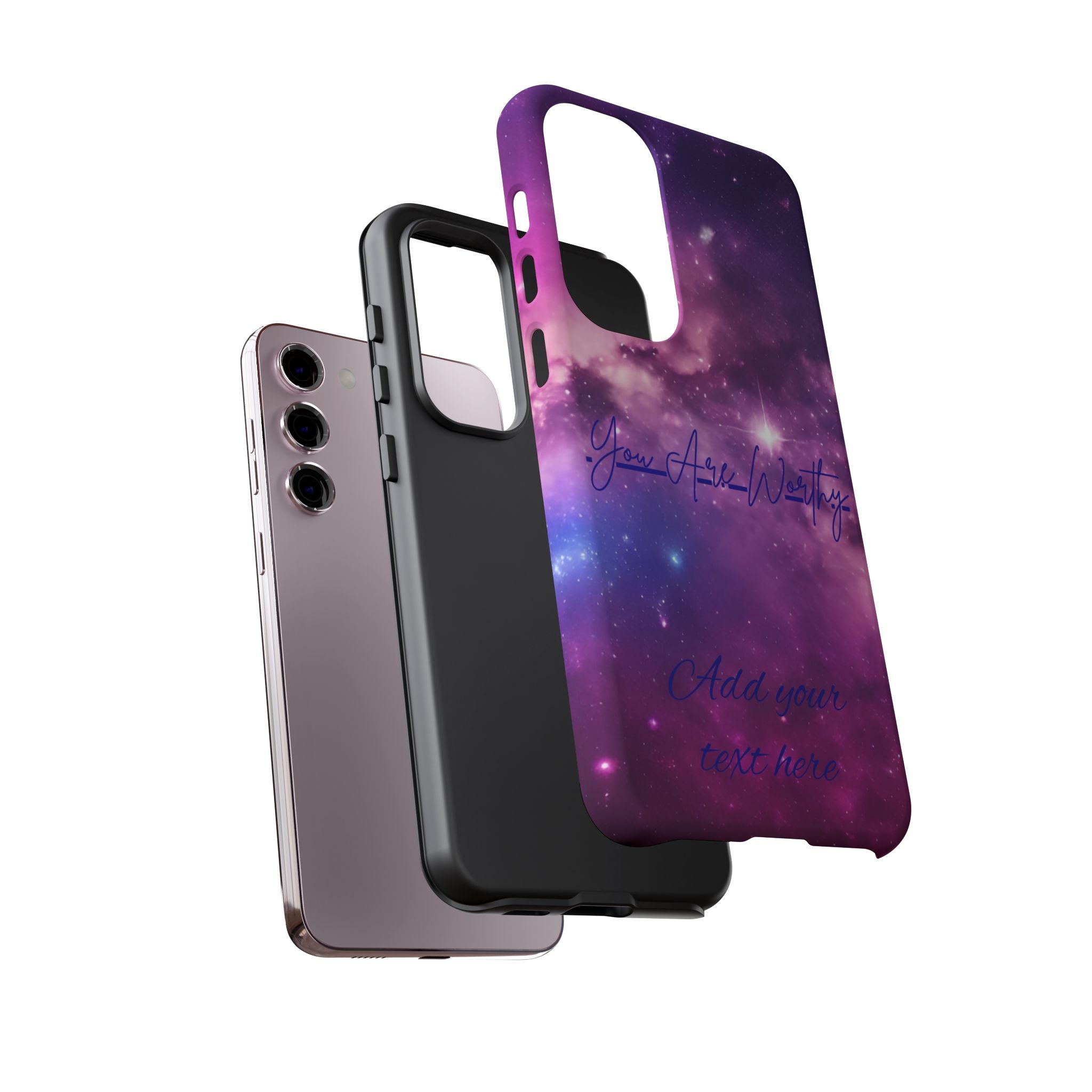 Galaxy "You Are Worthy" Phone Case — Motivational Nebula Design, Customizable Text