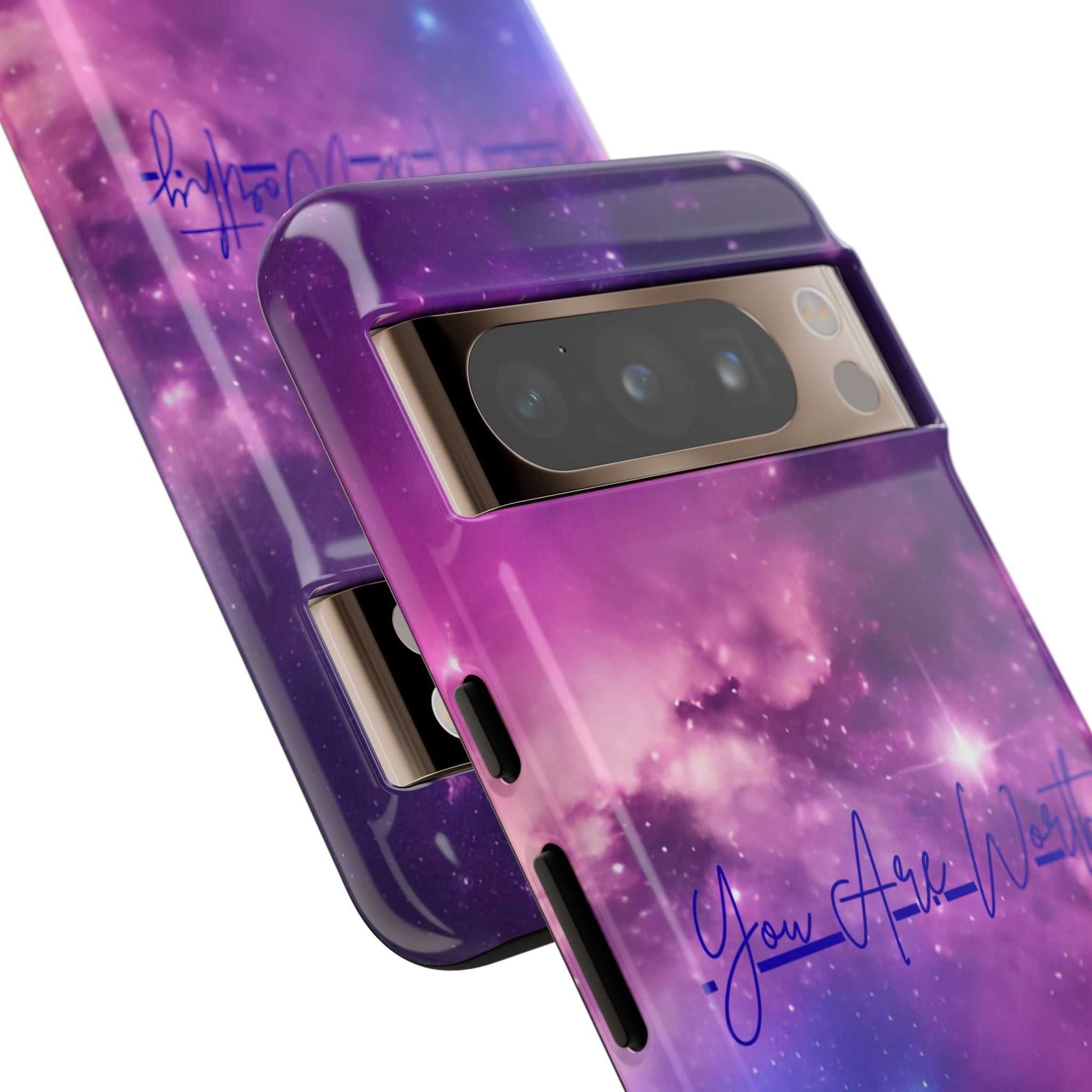 Galaxy "You Are Worthy" Phone Case — Motivational Nebula Design, Customizable Text