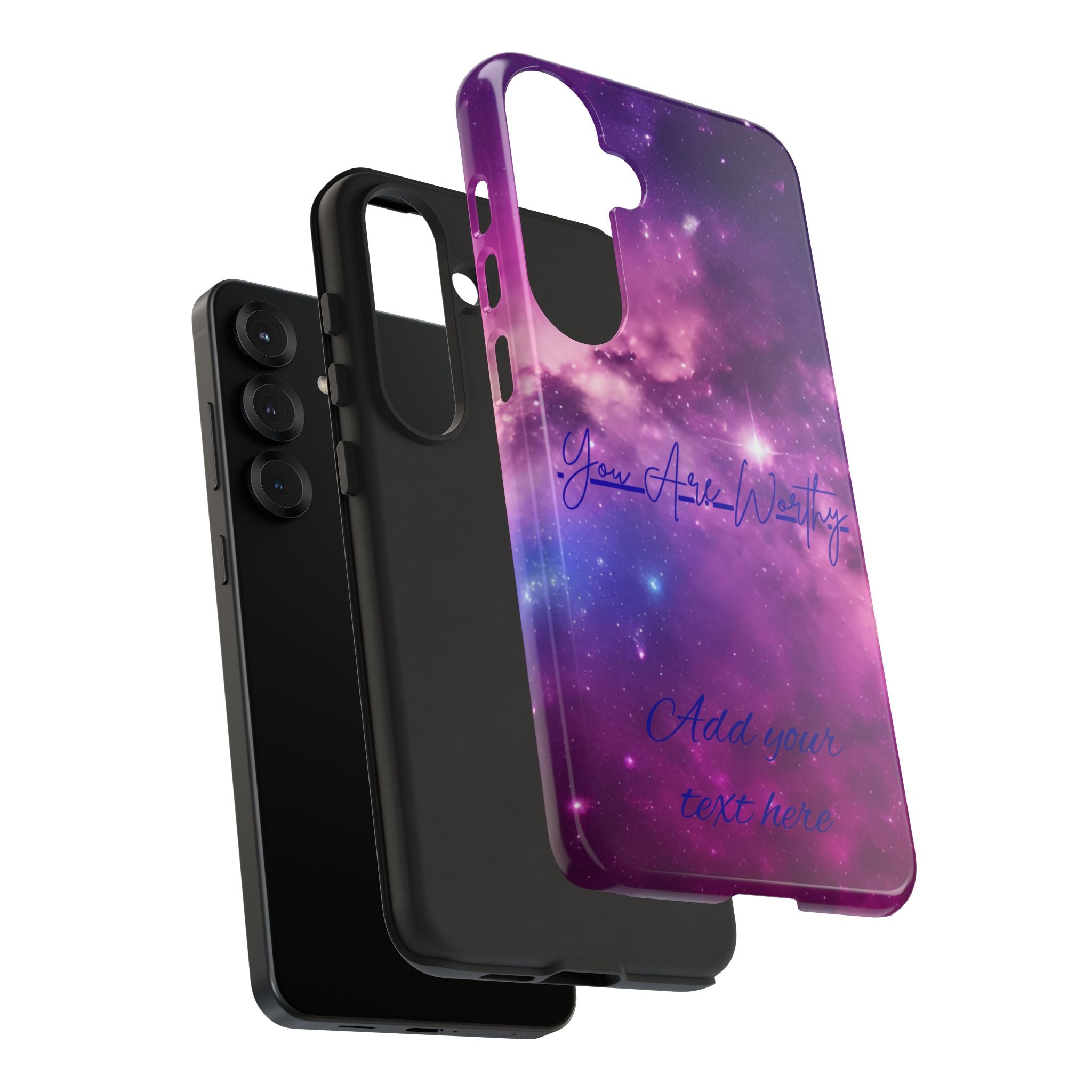 Galaxy "You Are Worthy" Phone Case — Motivational Nebula Design, Customizable Text