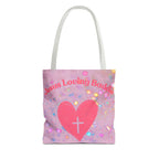 Jesus Loving Baddie Tote Bag — Pink Heart Cross All-Over Print