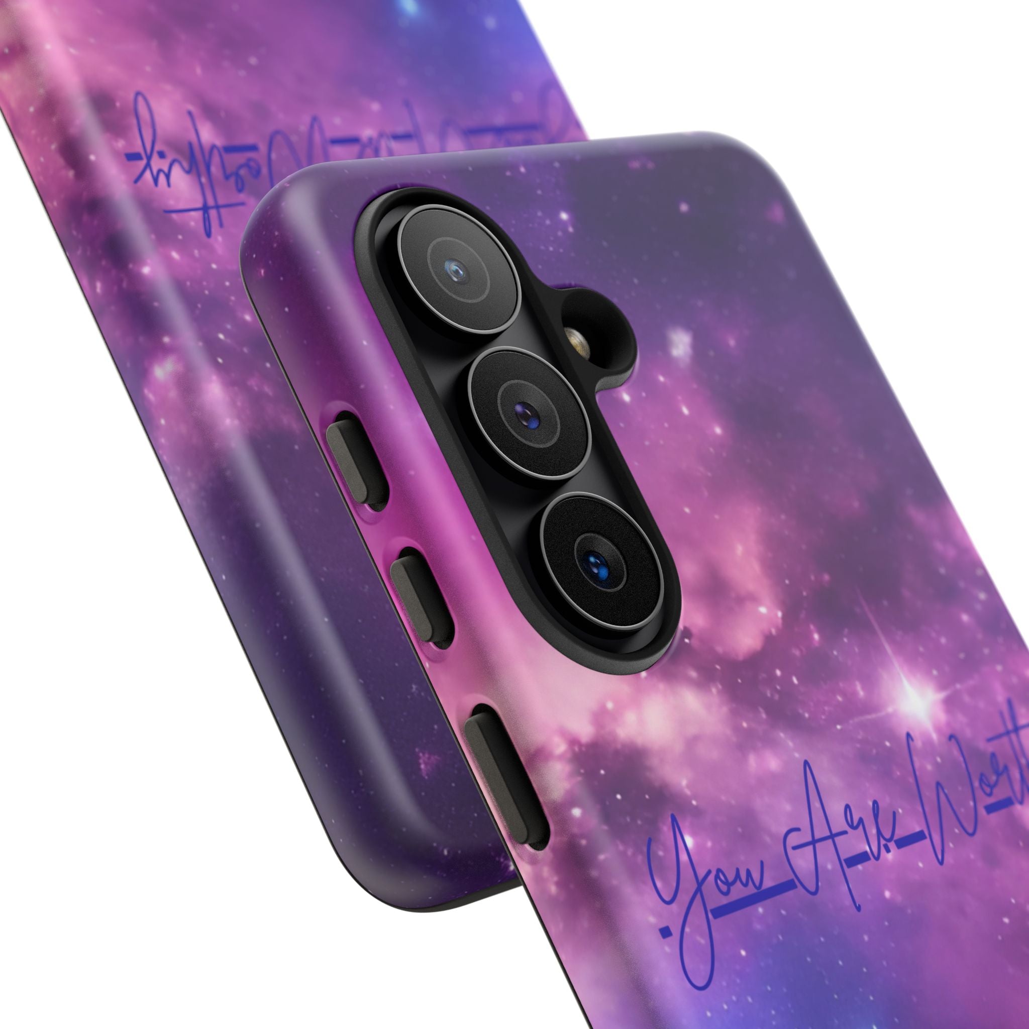 Galaxy "You Are Worthy" Phone Case — Motivational Nebula Design, Customizable Text