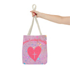 Jesus Loving Baddie Tote Bag — Pink Heart Cross All-Over Print