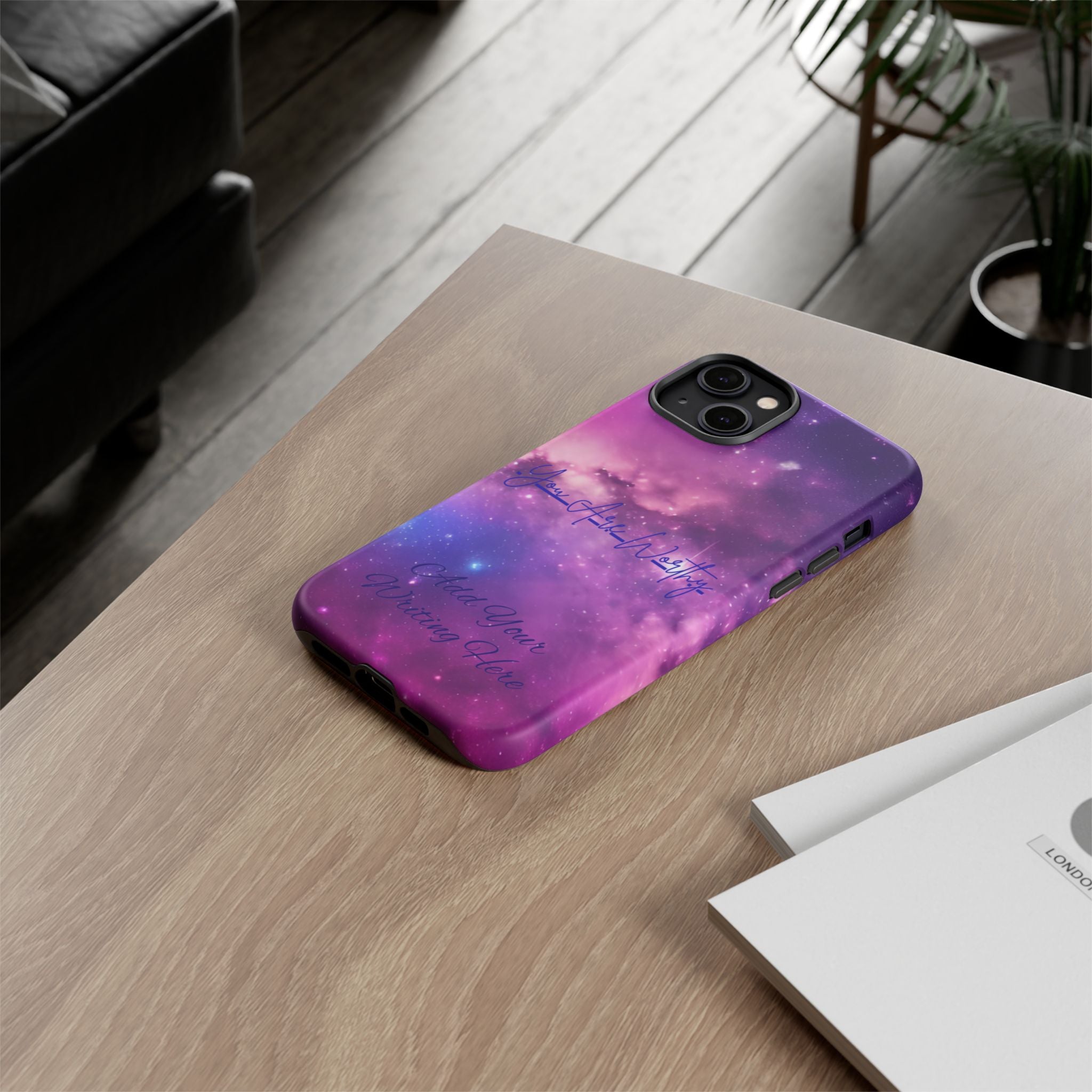 Custom Galaxy Phone Case — Personalized Purple Nebula iPhone Cover with Text