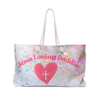 Jesus Loving Baddie Weekender Bag — Glitter Heart Cross Travel Tote