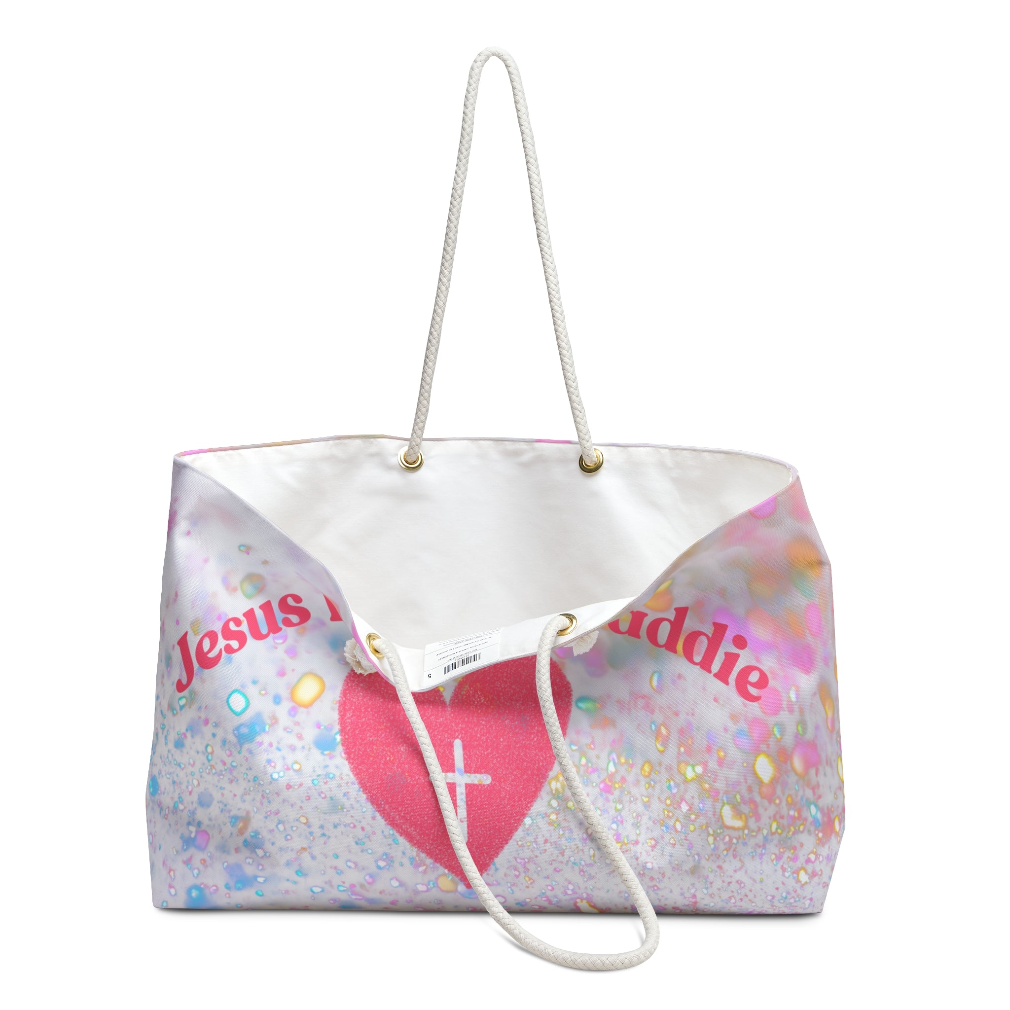 Jesus Loving Baddie Weekender Bag — Glitter Heart Cross Travel Tote