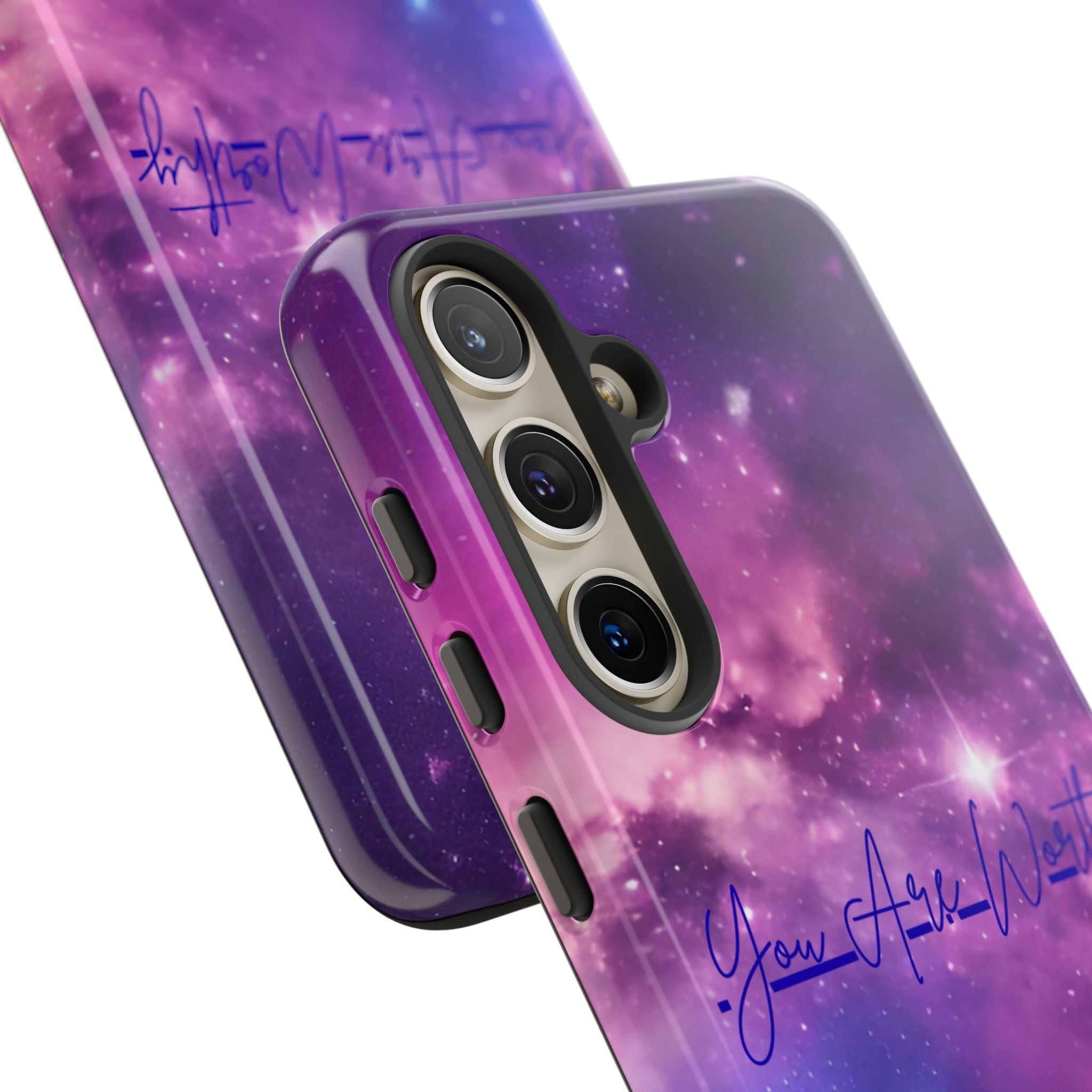 Galaxy "You Are Worthy" Phone Case — Motivational Nebula Design, Customizable Text