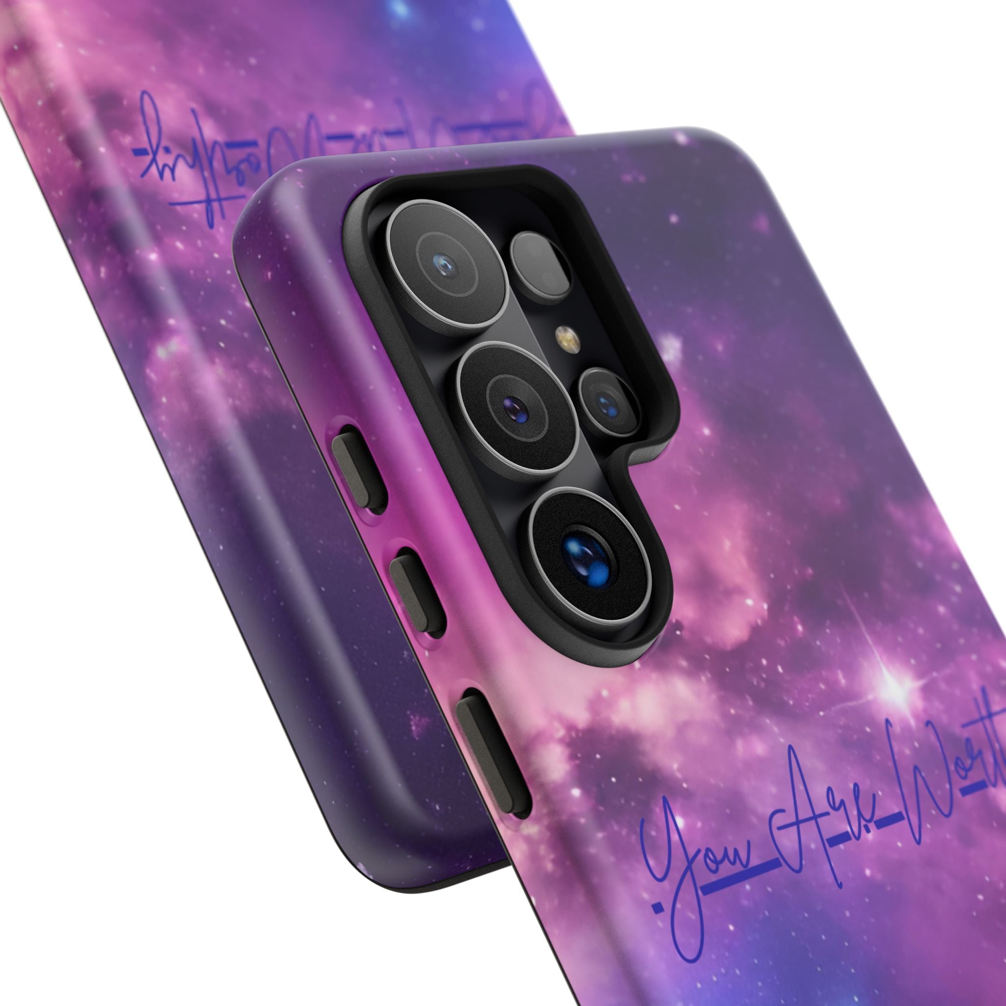 Galaxy "You Are Worthy" Phone Case — Motivational Nebula Design, Customizable Text