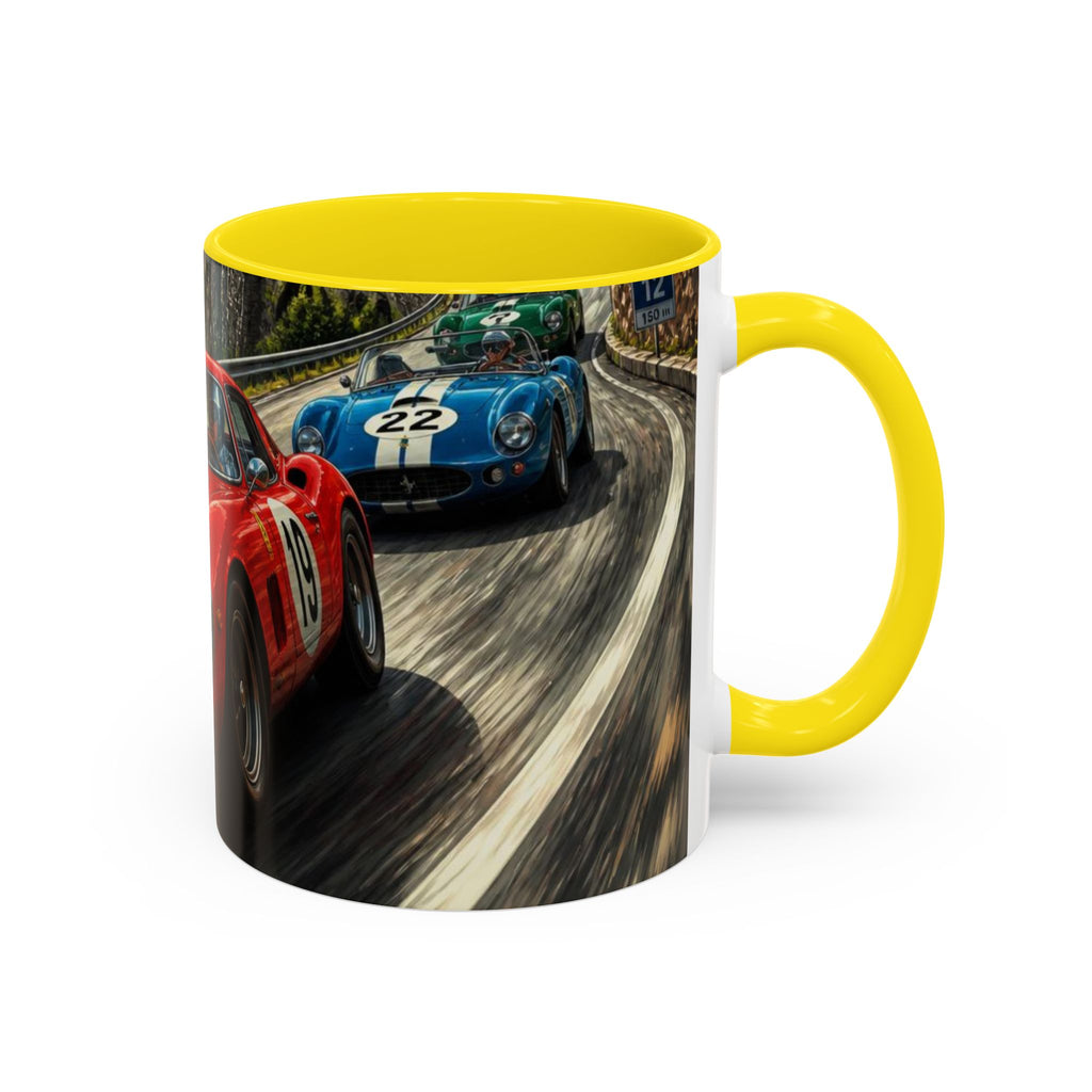 Classic Racing Cars Accent Coffee Mug – Vintage Sports Car Track Design (11/15oz)