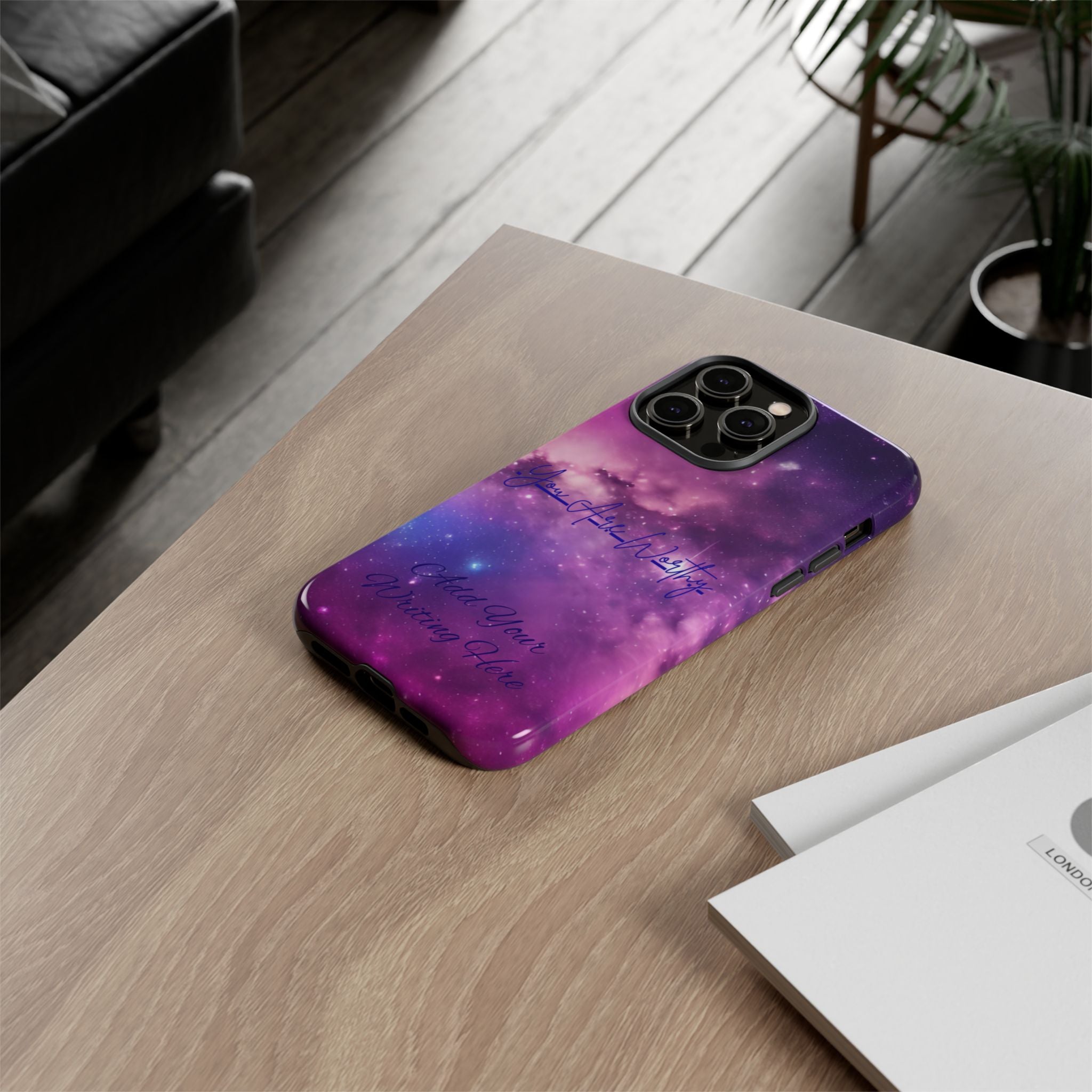 Custom Galaxy Phone Case — Personalized Purple Nebula iPhone Cover with Text