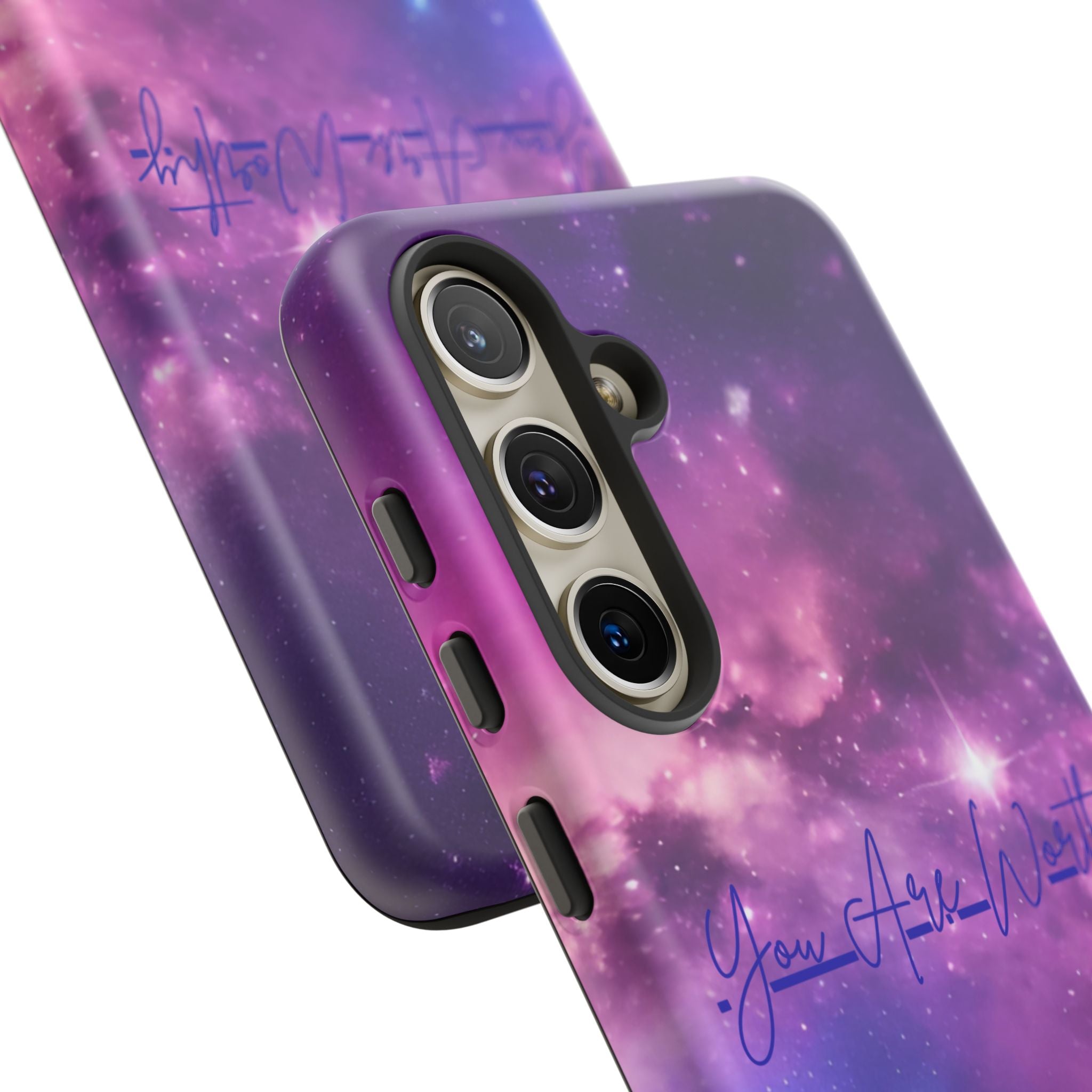 Galaxy "You Are Worthy" Phone Case — Motivational Nebula Design, Customizable Text