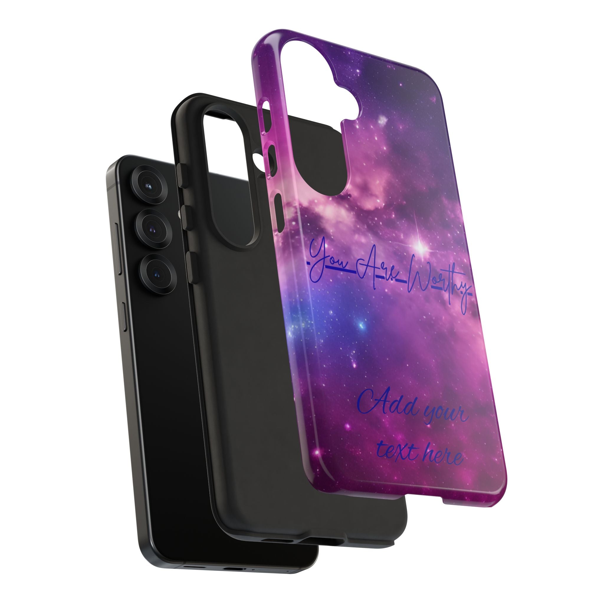 Galaxy "You Are Worthy" Phone Case — Motivational Nebula Design, Customizable Text