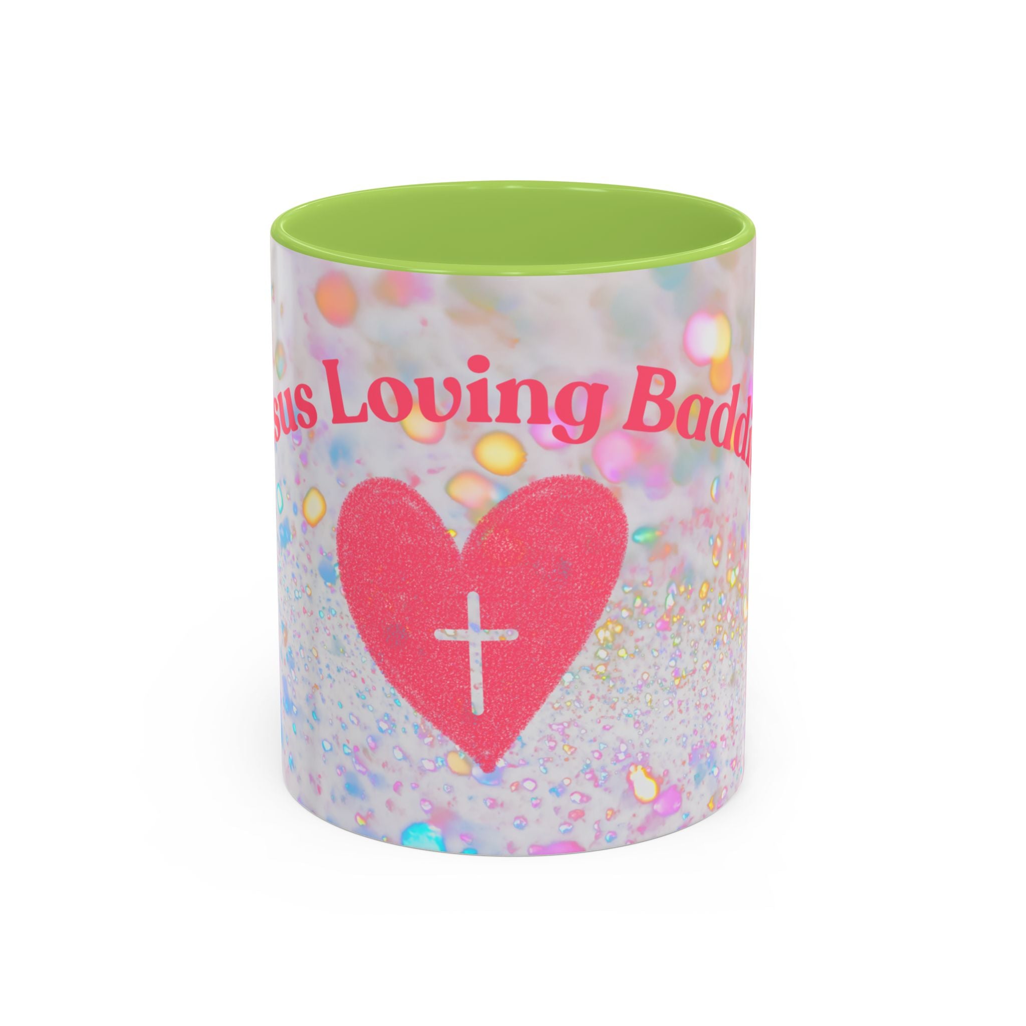 Jesus Loving Baddie Accent Coffee Mug – Pink Heart Cross 11/15oz