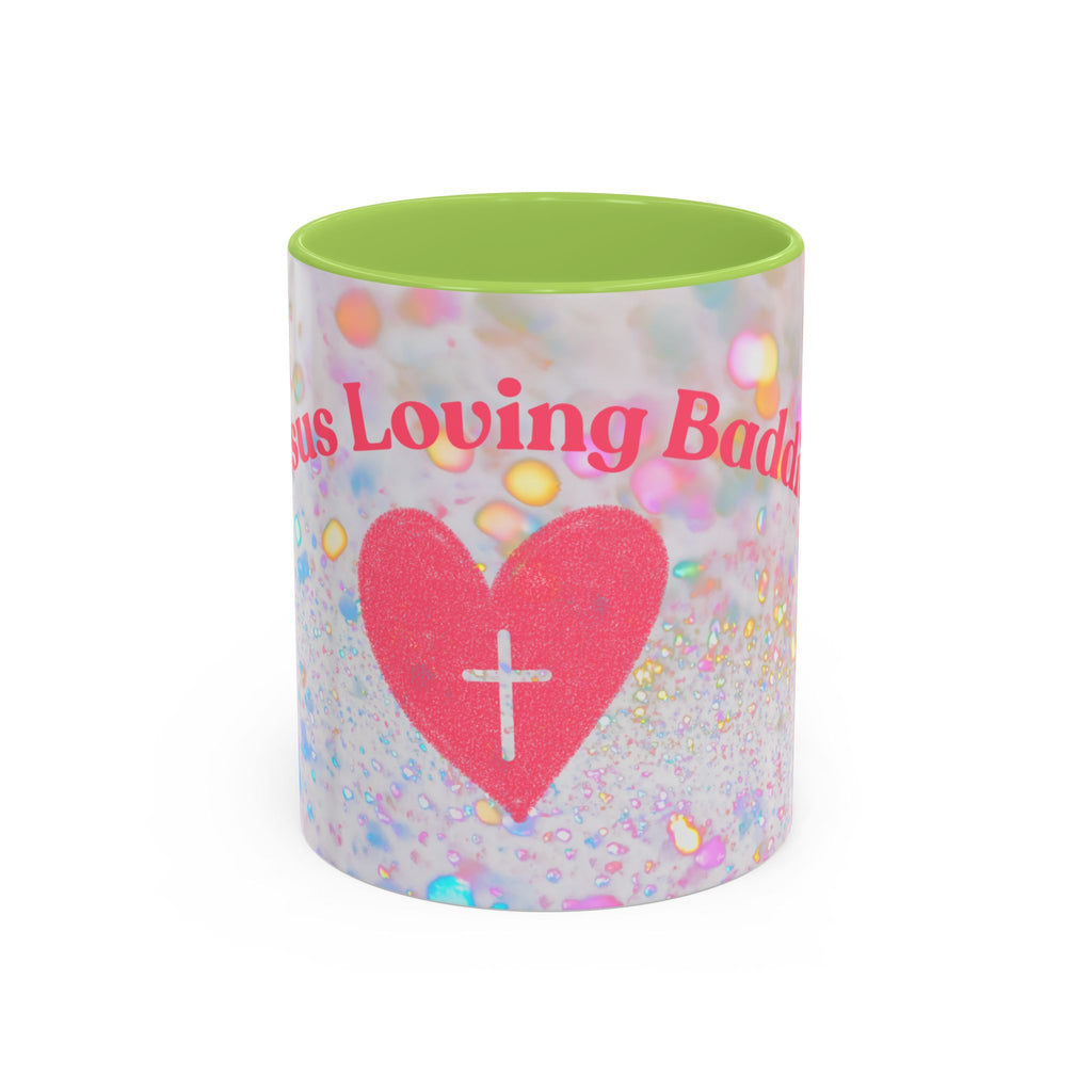 Jesus Loving Baddie Accent Coffee Mug – Pink Heart Cross 11/15oz