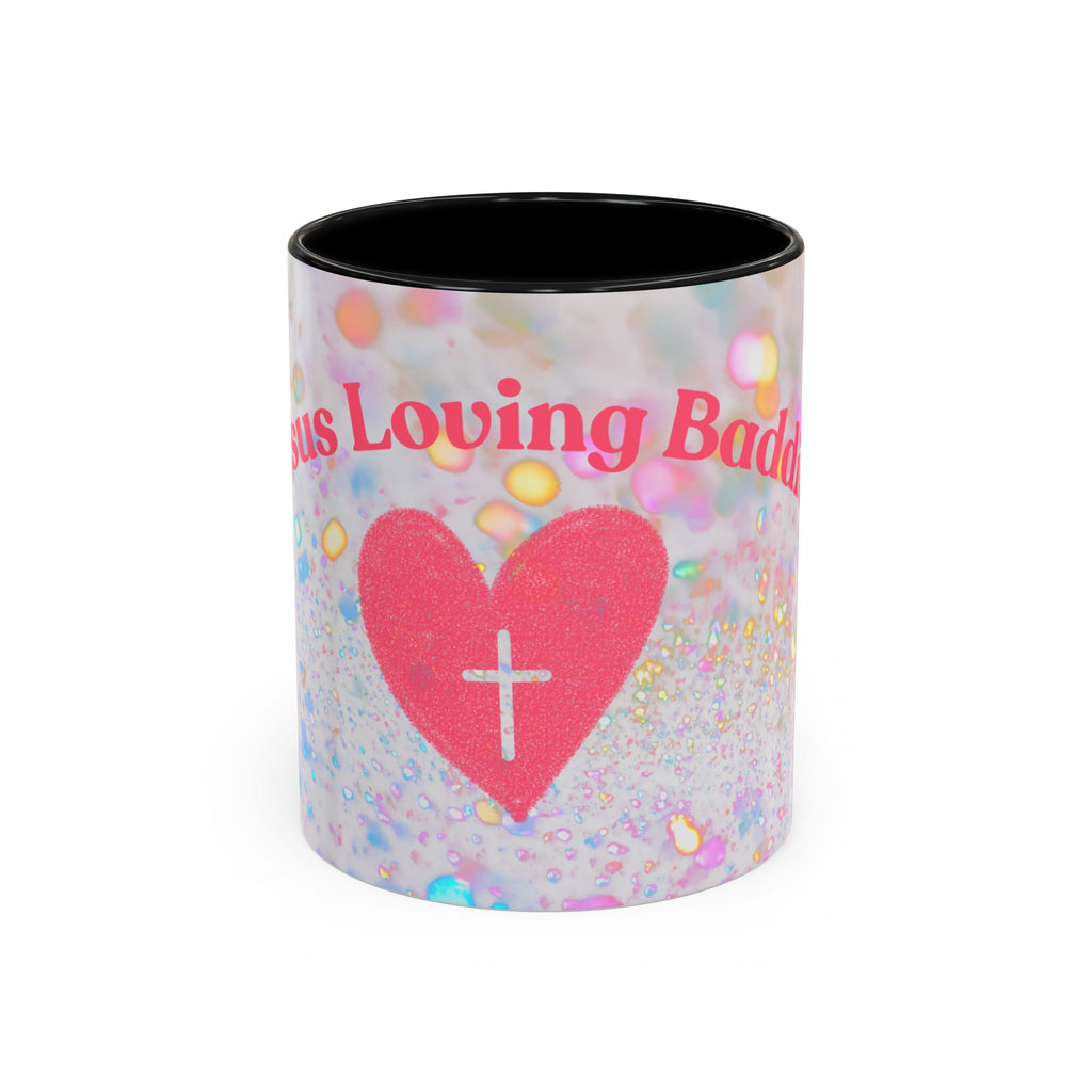Jesus Loving Baddie Accent Coffee Mug – Pink Heart Cross 11/15oz