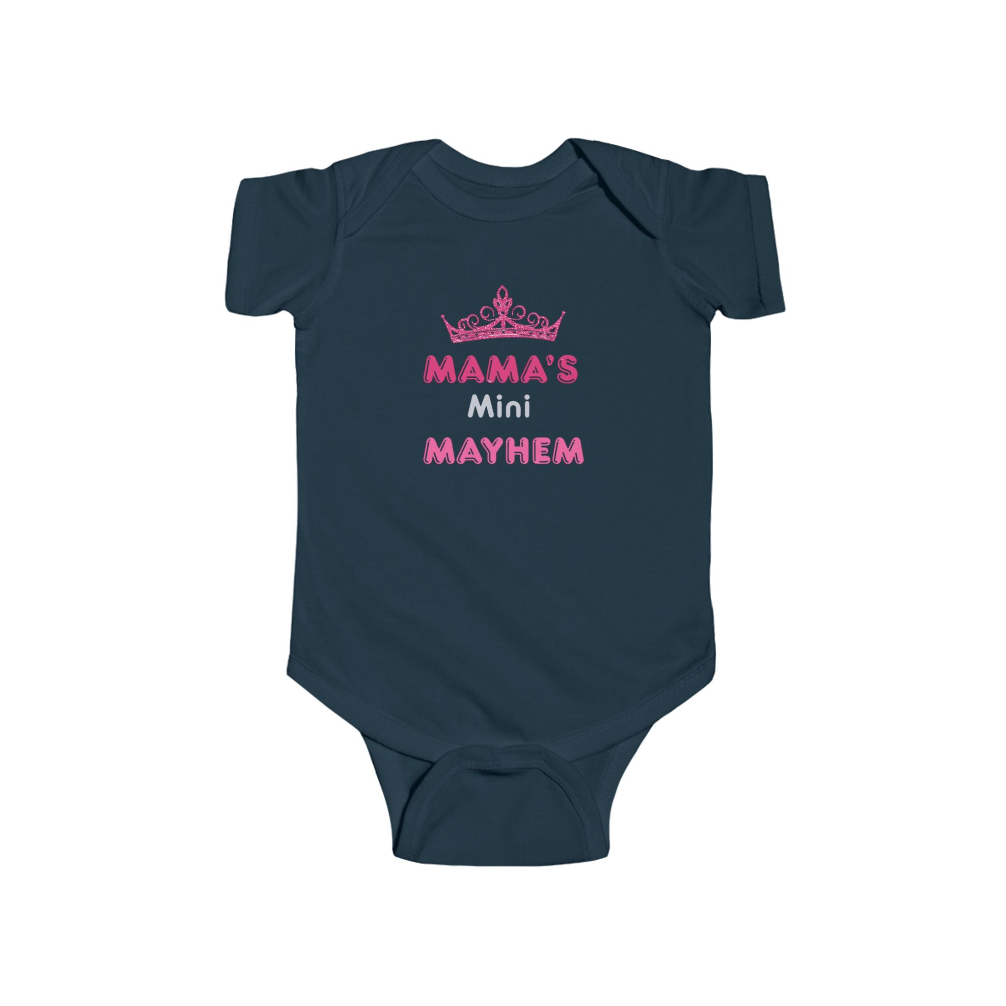 Infant Bodysuit — “Mama’s Mini Mayhem” Pink Tiara Baby Onesie