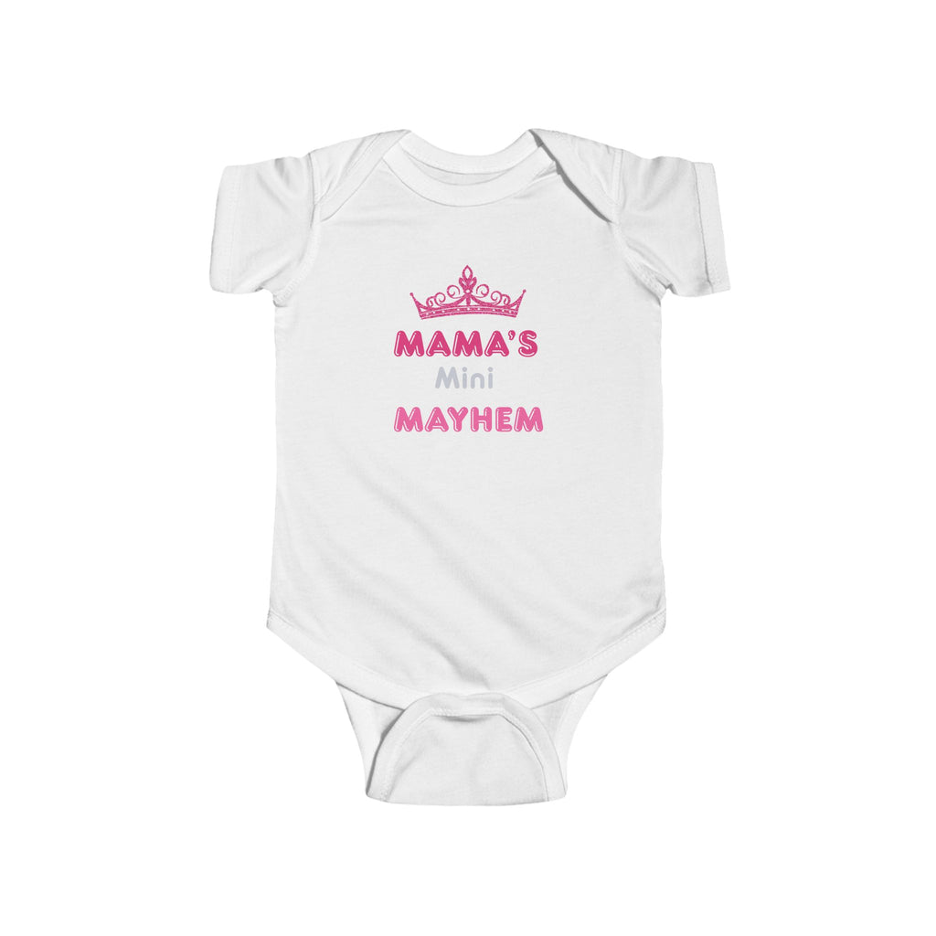 Infant Bodysuit — “Mama’s Mini Mayhem” Pink Tiara Baby Onesie