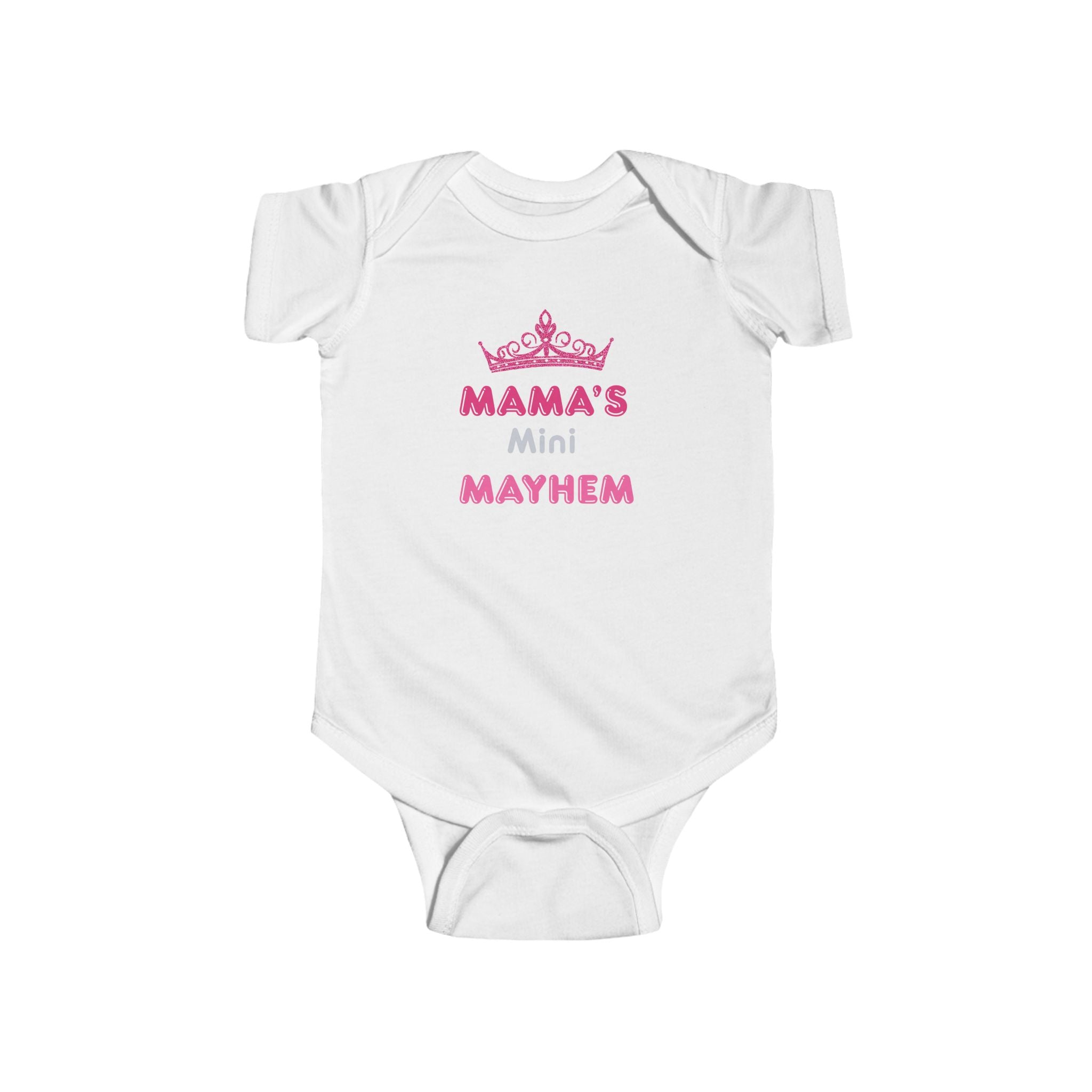 Infant Bodysuit — “Mama’s Mini Mayhem” Pink Tiara Baby Onesie