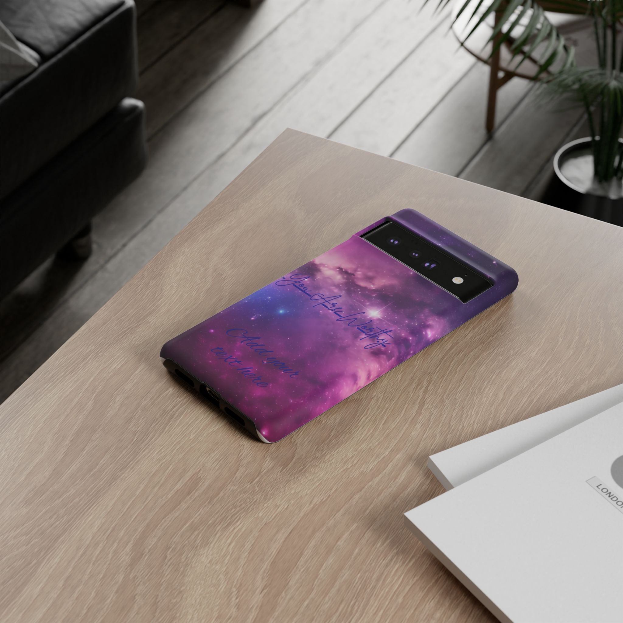 Galaxy "You Are Worthy" Phone Case — Motivational Nebula Design, Customizable Text