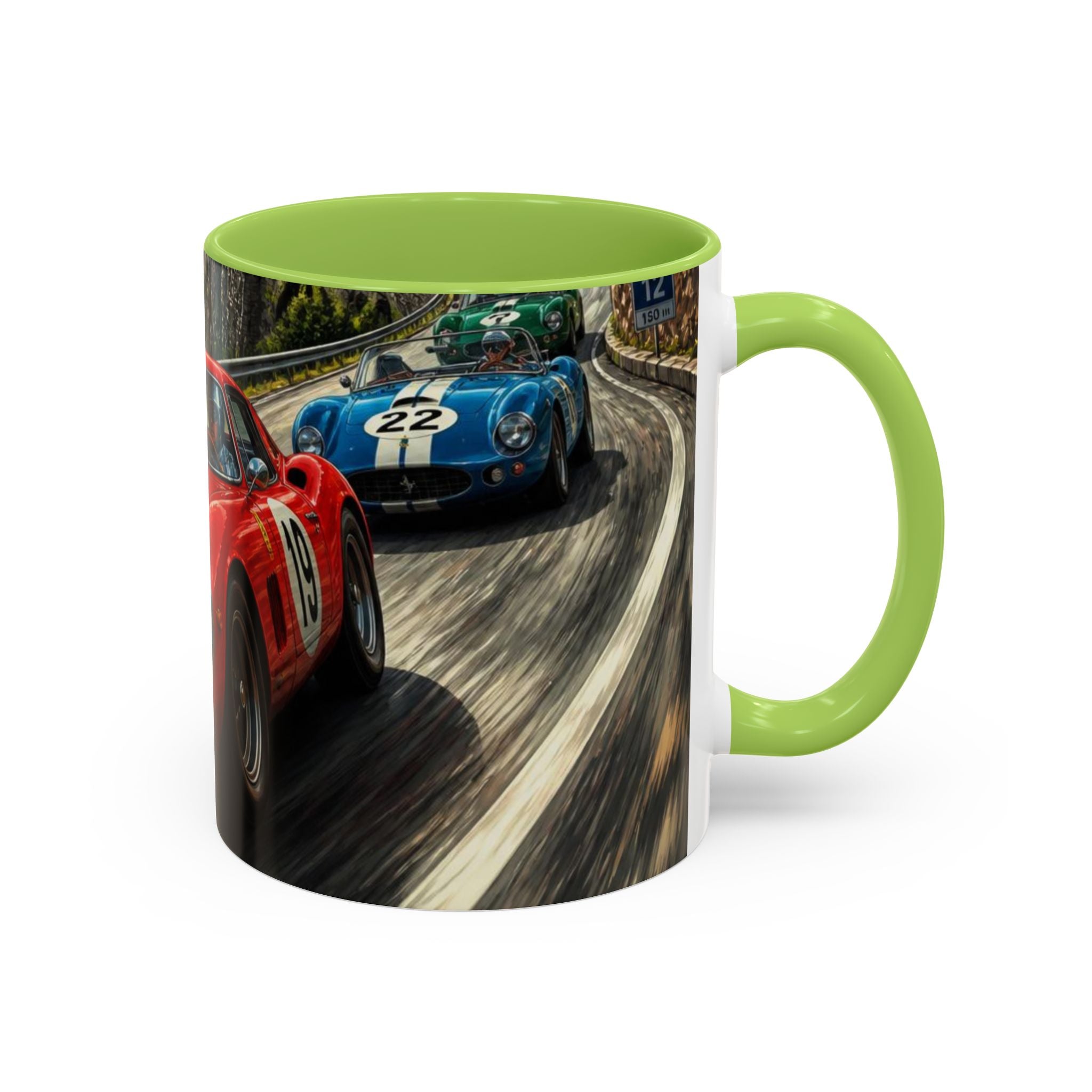 Classic Racing Cars Accent Coffee Mug – Vintage Sports Car Track Design (11/15oz)